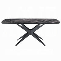 Laus Dining Table, 71 Inch Crystal Glass Top, Black Geometric Base  - BM337308