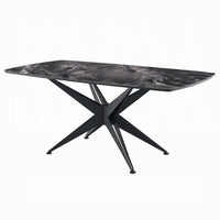 Laus Dining Table, 71 Inch Crystal Glass Top, Black Geometric Base  - BM337308
