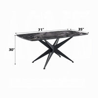 Laus Dining Table, 71 Inch Crystal Glass Top, Black Geometric Base  - BM337308