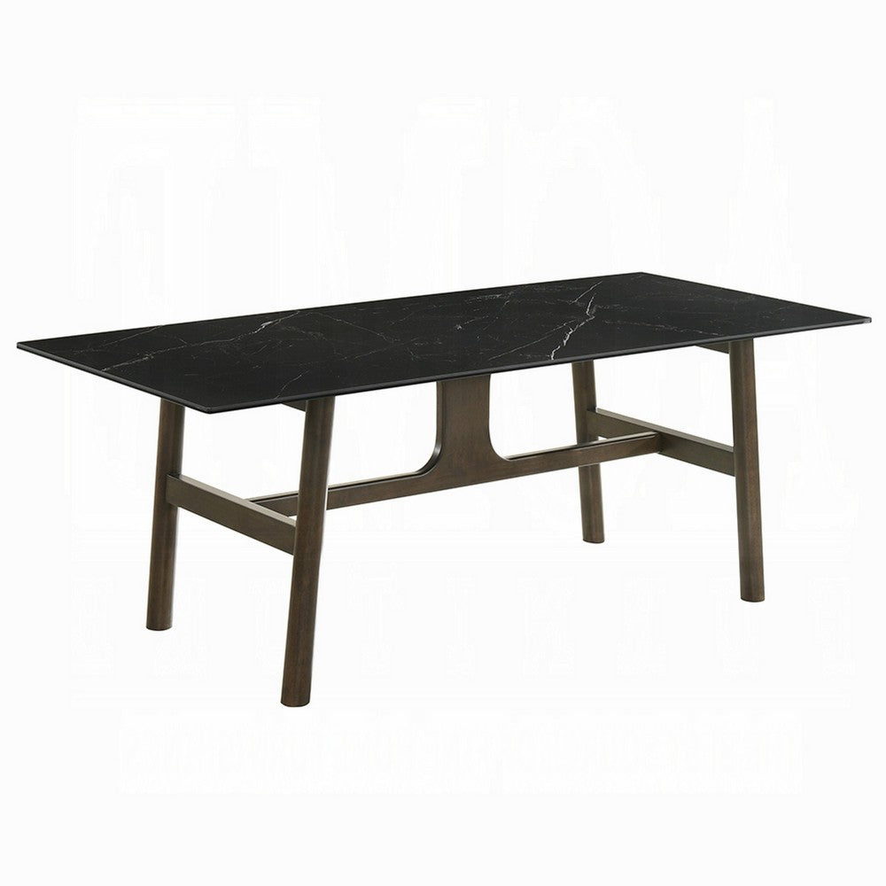 Eny Dining Table, 71 Inch Ceramic Rectangular Top, Walnut Brown Wood - BM337309
