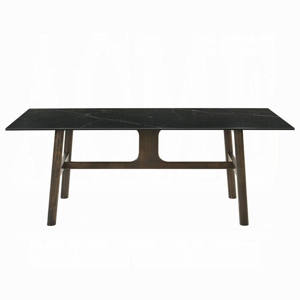 Eny Dining Table, 71 Inch Ceramic Rectangular Top, Walnut Brown Wood - BM337309