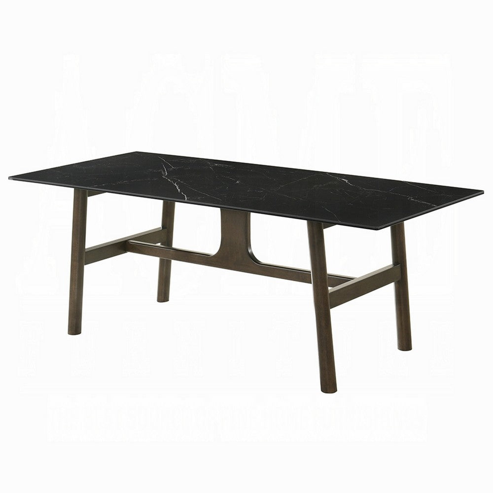Eny Dining Table, 71 Inch Ceramic Rectangular Top, Walnut Brown Wood - BM337309