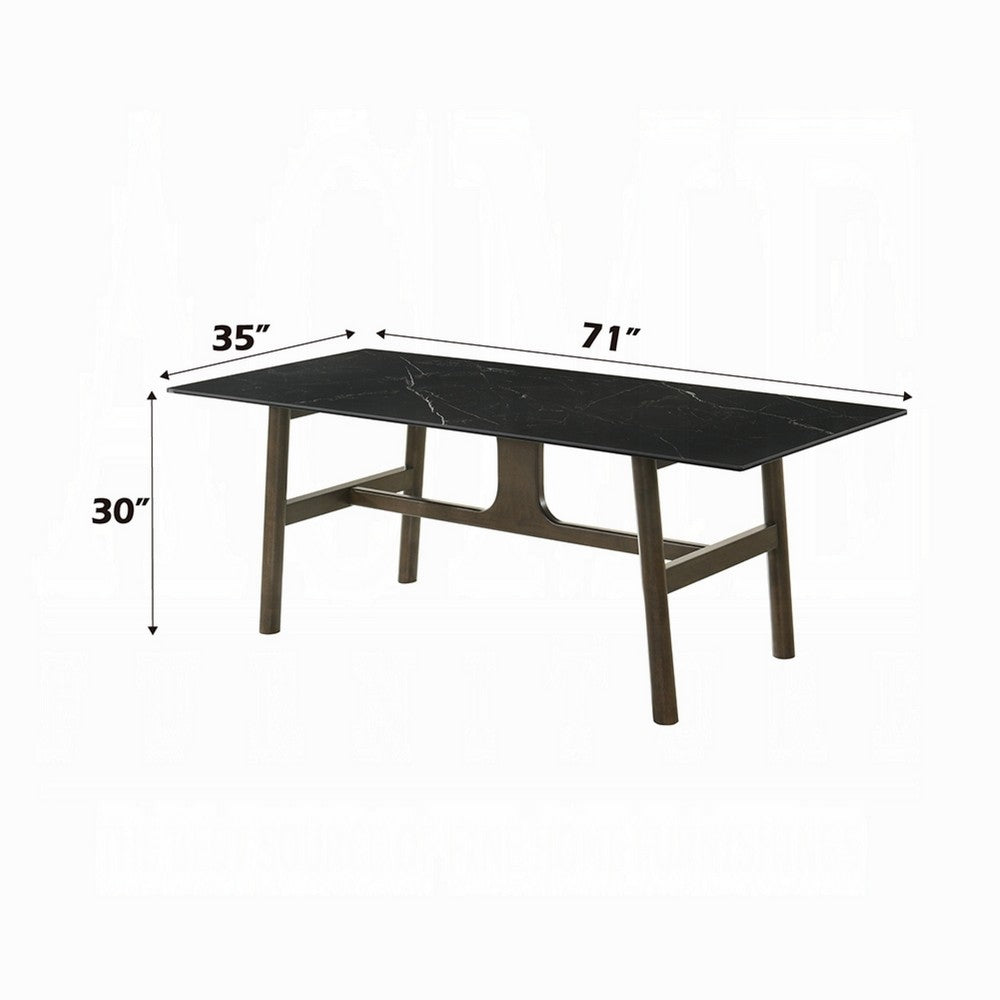 Eny Dining Table, 71 Inch Ceramic Rectangular Top, Walnut Brown Wood - BM337309