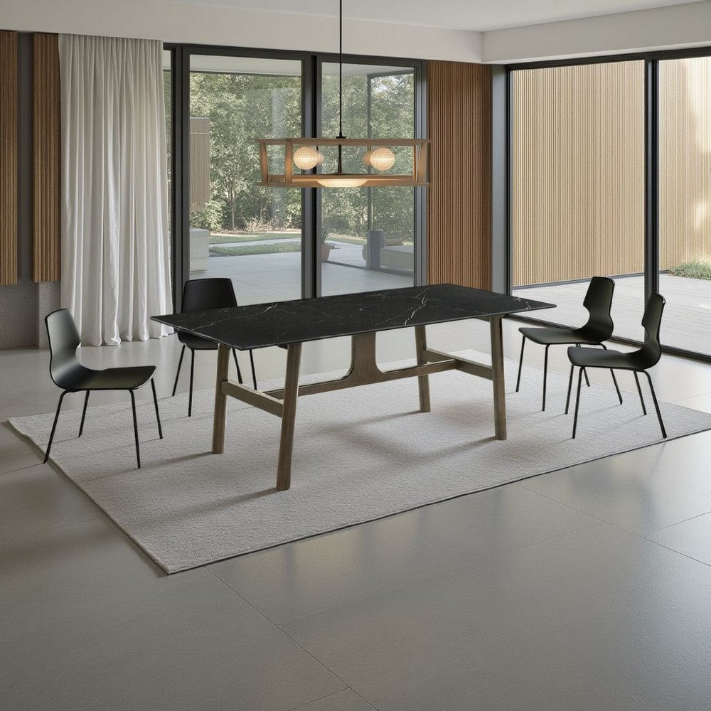 Eny Dining Table, 71 Inch Ceramic Rectangular Top, Walnut Brown Wood - BM337309