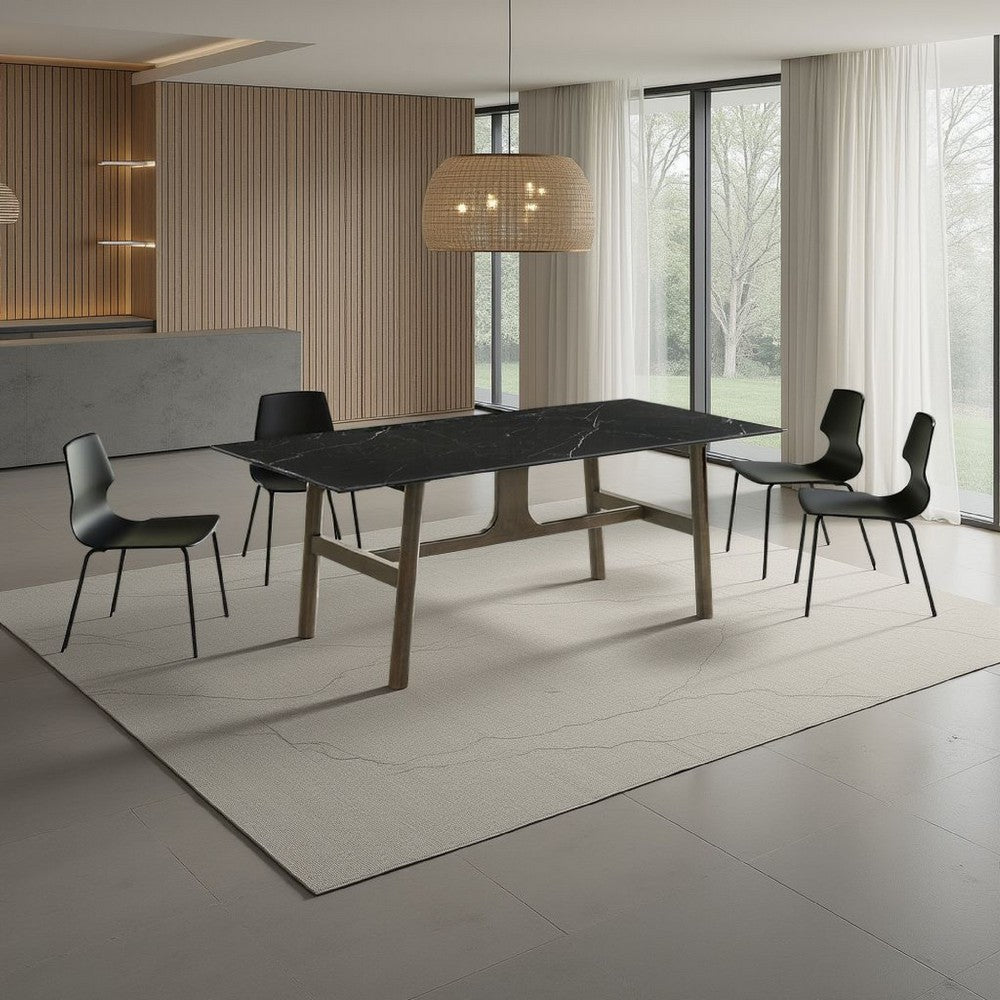 Eny Dining Table, 71 Inch Ceramic Rectangular Top, Walnut Brown Wood - BM337309