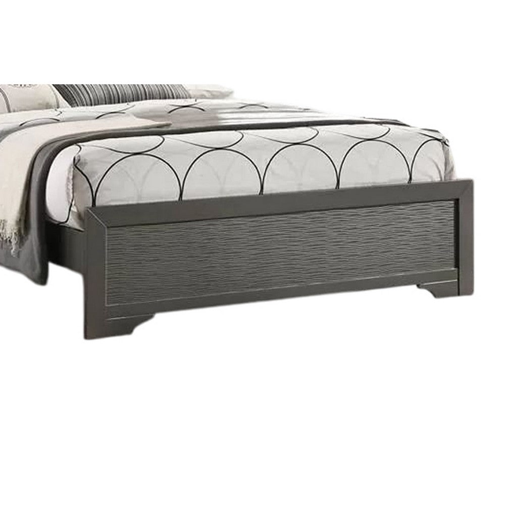 Grin Queen Size Bed, LED Headboard, Gray Faux Leather Upholstery - BM337316