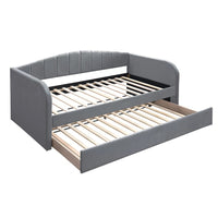 Keo Daybed with Pull Out Trundle, Channel Tufted Modern Gray Velvet - BM337317
