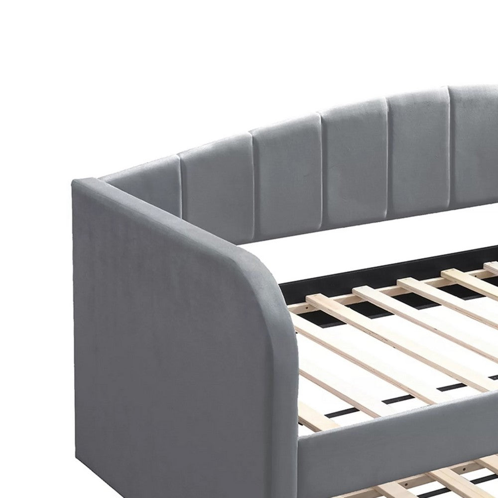 Keo Daybed with Pull Out Trundle, Channel Tufted Modern Gray Velvet - BM337317