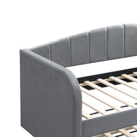 Keo Daybed with Pull Out Trundle, Channel Tufted Modern Gray Velvet - BM337317