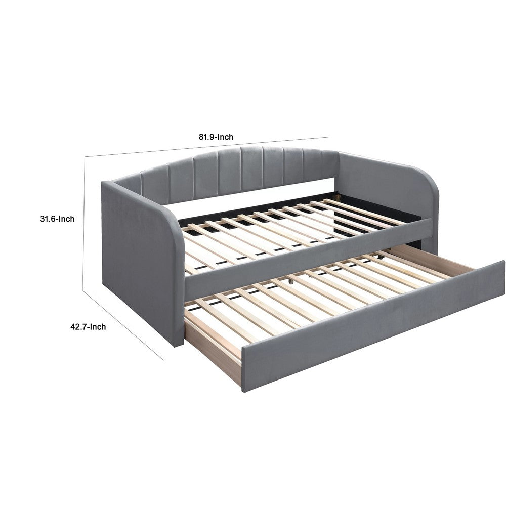 Keo Daybed with Pull Out Trundle, Channel Tufted Modern Gray Velvet - BM337317