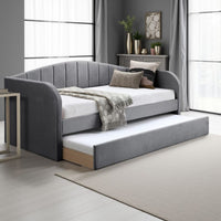 Keo Daybed with Pull Out Trundle, Channel Tufted Modern Gray Velvet - BM337317