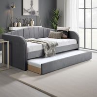 Keo Daybed with Pull Out Trundle, Channel Tufted Modern Gray Velvet - BM337317