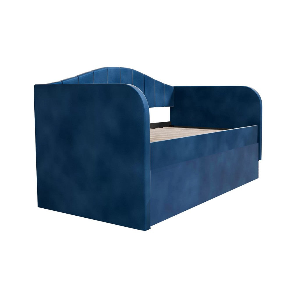 Keo Daybed with Pull Out Trundle, Channel Tufted Modern Blue Velvet - BM337318