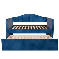 Keo Daybed with Pull Out Trundle, Channel Tufted Modern Blue Velvet - BM337318