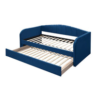 Keo Daybed with Pull Out Trundle, Channel Tufted Modern Blue Velvet - BM337318