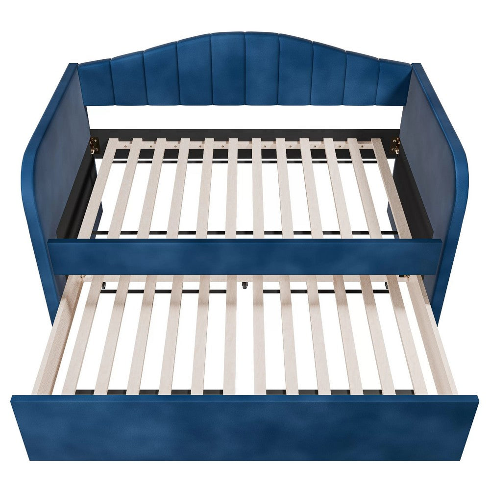 Keo Daybed with Pull Out Trundle, Channel Tufted Modern Blue Velvet - BM337318