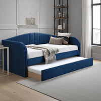 Keo Daybed with Pull Out Trundle, Channel Tufted Modern Blue Velvet - BM337318
