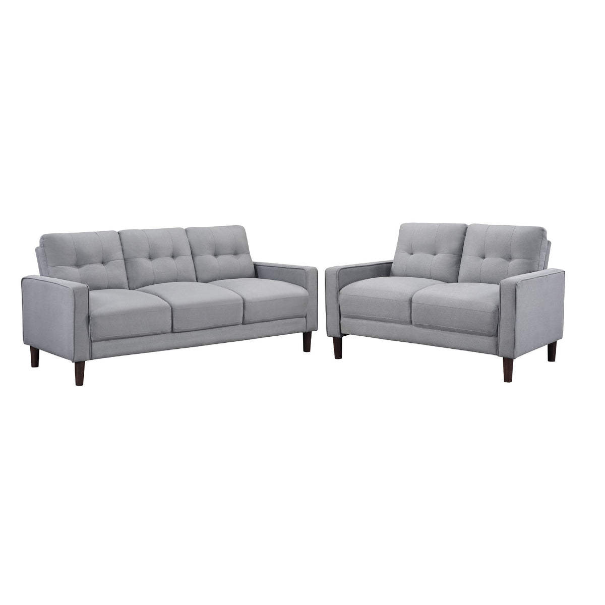 Bow 2pc Sofa Set with Track Arms and Tapered Legs, Gray Grid Tufted Fabric