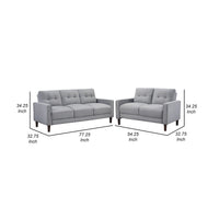 Bow 2pc Sofa Set with Track Arms and Tapered Legs, Gray Grid Tufted Fabric
