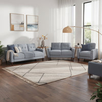 Bow 3pc Sofa Set with Track Arms and Tapered Legs, Gray Grid Tufted Fabric