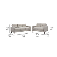 Bow 2pc Sofa Set with Track Arms and Tapered Legs, Beige Grid Tufted Fabric