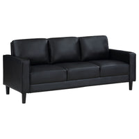Rumi 2pc Sofa and Loveseat Set, Modern Track Arms, Black Faux Leather