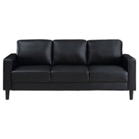 Rumi 2pc Sofa and Loveseat Set, Modern Track Arms, Black Faux Leather