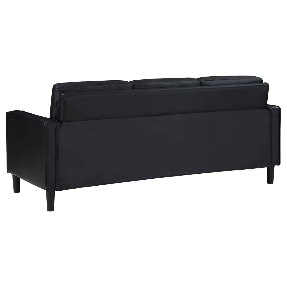 Rumi 2pc Sofa and Loveseat Set, Modern Track Arms, Black Faux Leather