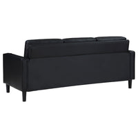 Rumi 2pc Sofa and Loveseat Set, Modern Track Arms, Black Faux Leather