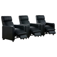 Heena Home Theater Set, 4 Manual Recliners, 2 Consoles, Black Faux Leather