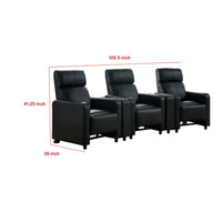 Heena Home Theater Set, 4 Manual Recliners, 2 Consoles, Black Faux Leather