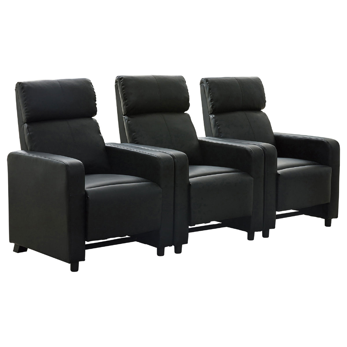 Heena Home Theater Set with 3 Manual Recliners, Black Faux Leather