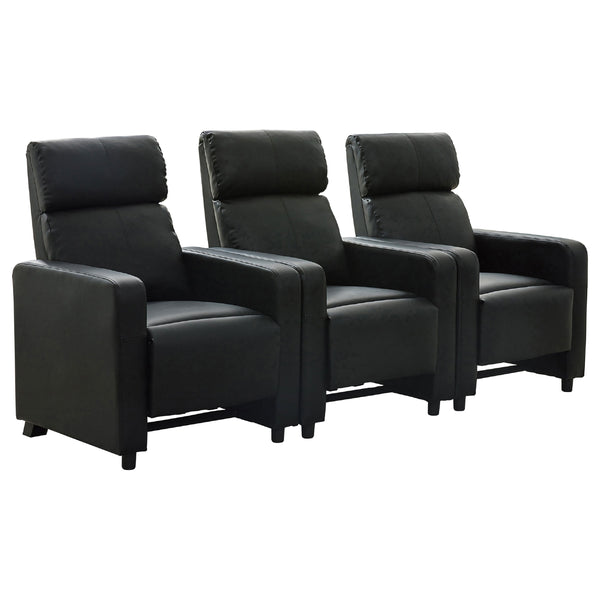 Heena Home Theater Set with 3 Manual Recliners, Black Faux Leather