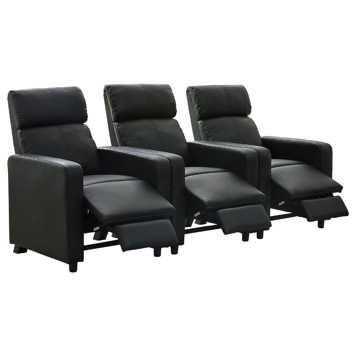 Heena Home Theater Set with 3 Manual Recliners, Black Faux Leather