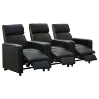 Heena Home Theater Set with 3 Manual Recliners, Black Faux Leather