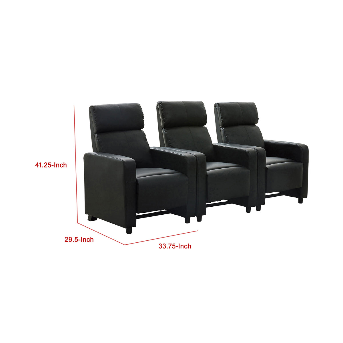 Heena Home Theater Set with 3 Manual Recliners, Black Faux Leather