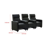 Heena Home Theater Set with 3 Manual Recliners, Black Faux Leather