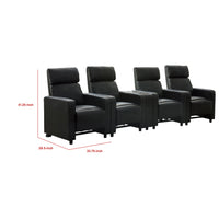 Heena Home Theater Set, 4 Manual Recliners, 1 Console, Black Faux Leather