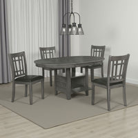 Lessa 5 Piece Dining Set, Gray, 4 Padded Chairs, Expandable Leaf