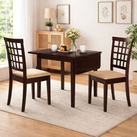 Elso 4pc Dining Set, Table w Drop Leaf, Brown, 3 Lattice Style Chair