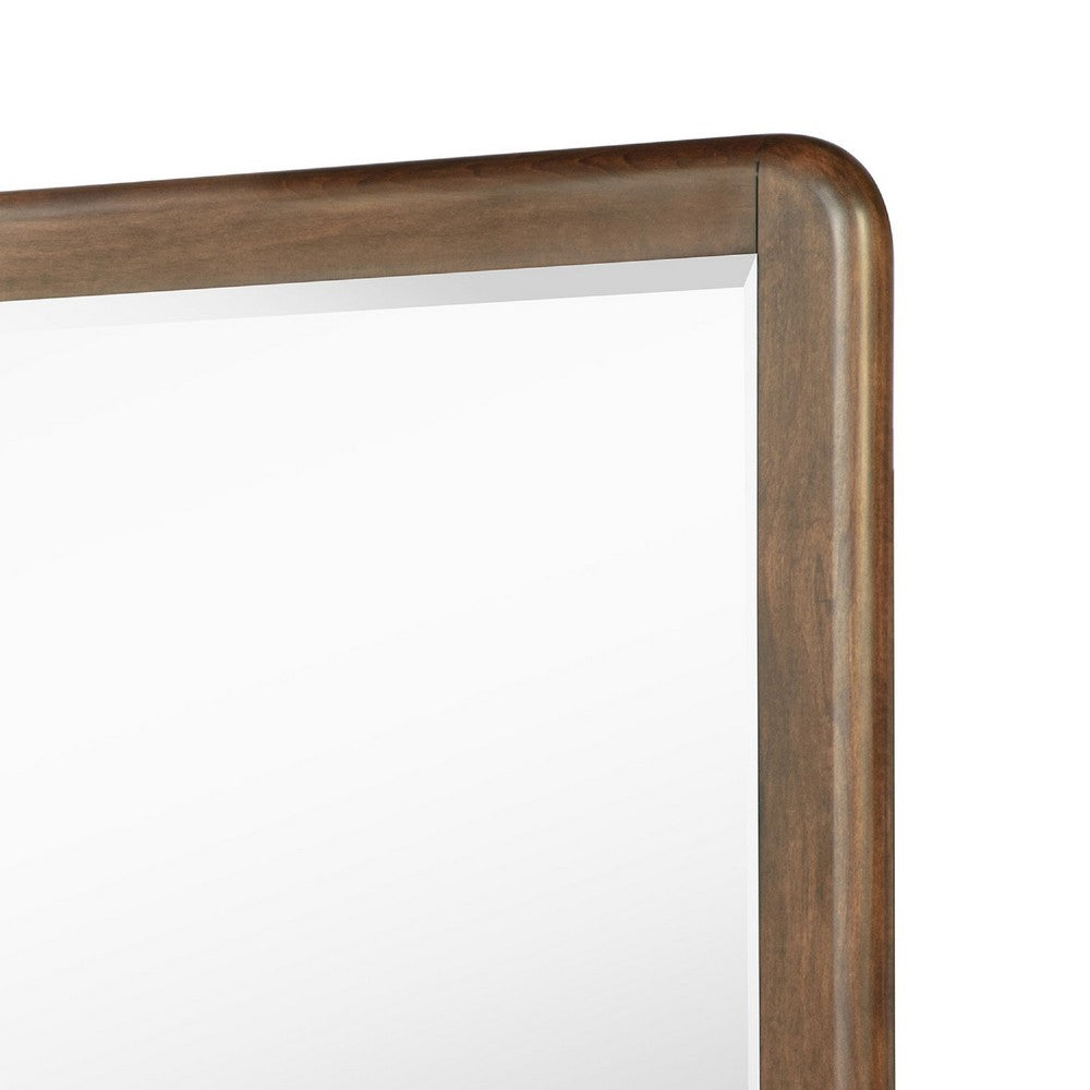 Rie Dresser Mirror, Walnut Brown Wood, Rounded Open Corners, 32 Inch - BM337937