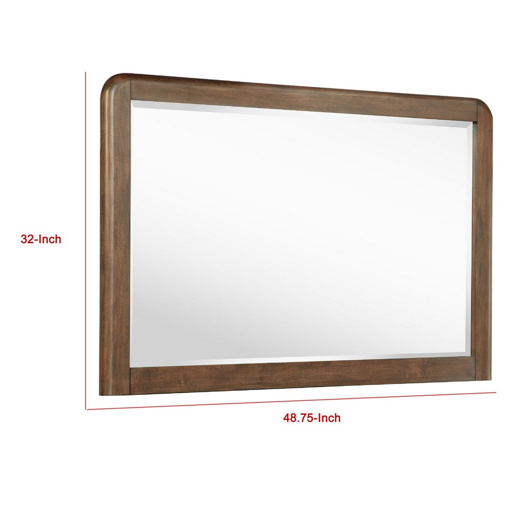 Rie Dresser Mirror, Walnut Brown Wood, Rounded Open Corners, 32 Inch - BM337937
