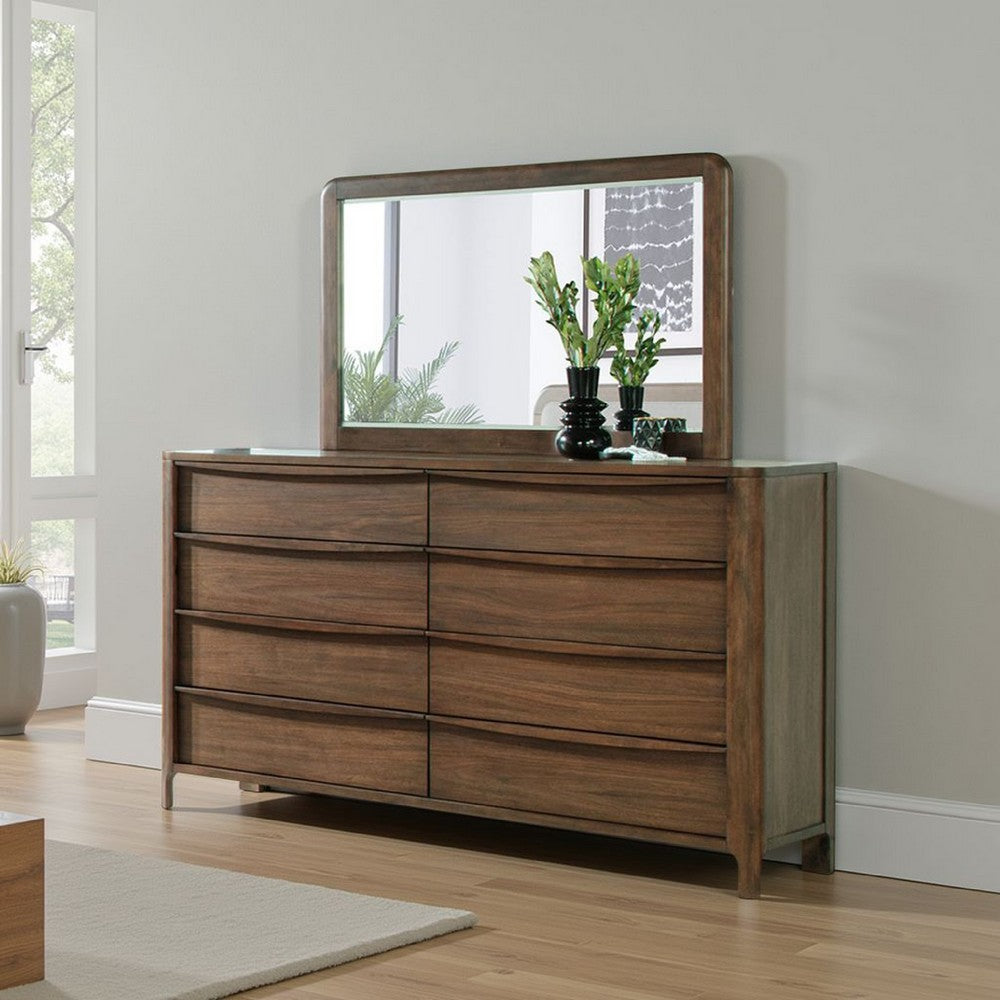 Rie Dresser Mirror, Walnut Brown Wood, Rounded Open Corners, 32 Inch - BM337937