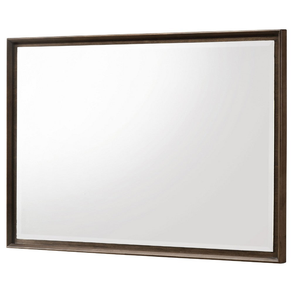 Genu Dresser Mirror, Warm Brown Wood Frame, Beveled Glass, 34 Inch - BM337938