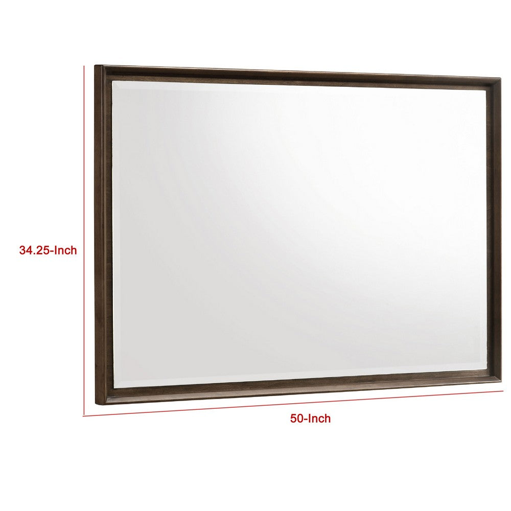 Genu Dresser Mirror, Warm Brown Wood Frame, Beveled Glass, 34 Inch - BM337938