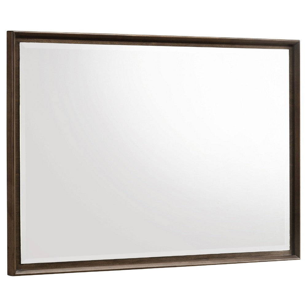 Genu Dresser Mirror, Warm Brown Wood Frame, Beveled Glass, 34 Inch - BM337938