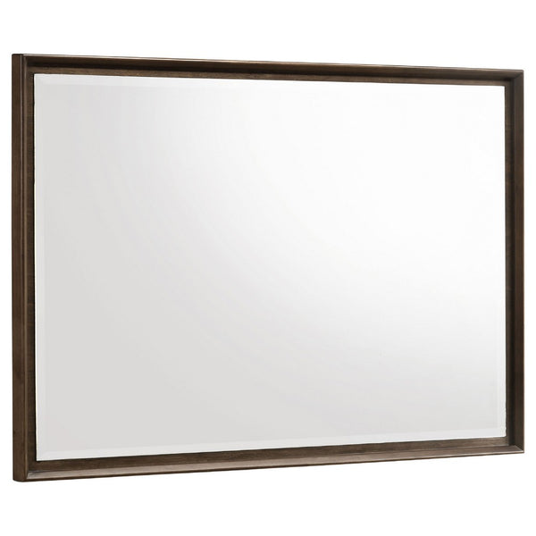 Genu Dresser Mirror, Warm Brown Wood Frame, Beveled Glass, 34 Inch - BM337938