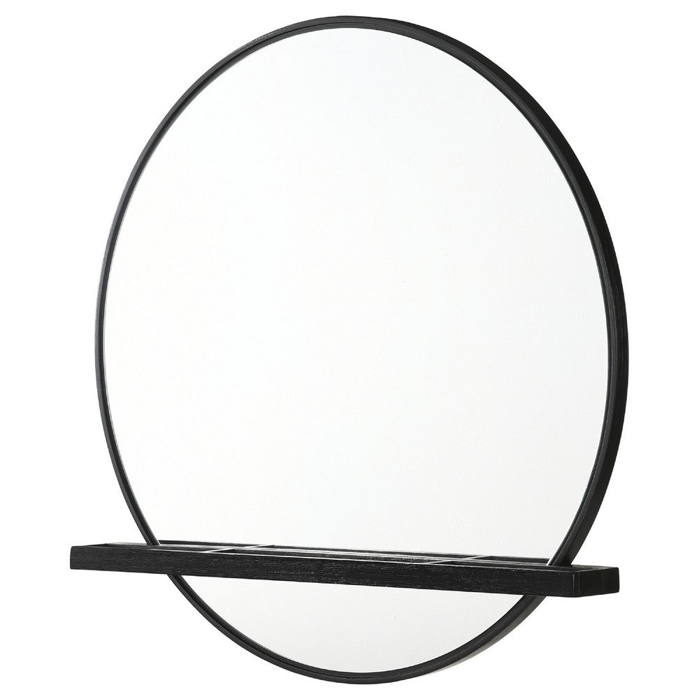 Fij Oval Dresser Mirror, Black Wood Frame, Felt-lined Tray, 38 Inch - BM337940