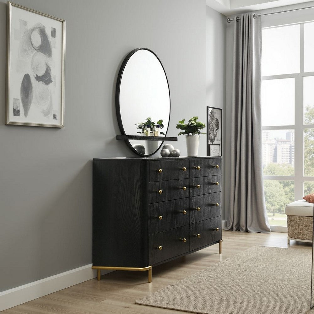 Fij Oval Dresser Mirror, Black Wood Frame, Felt-lined Tray, 38 Inch - BM337940