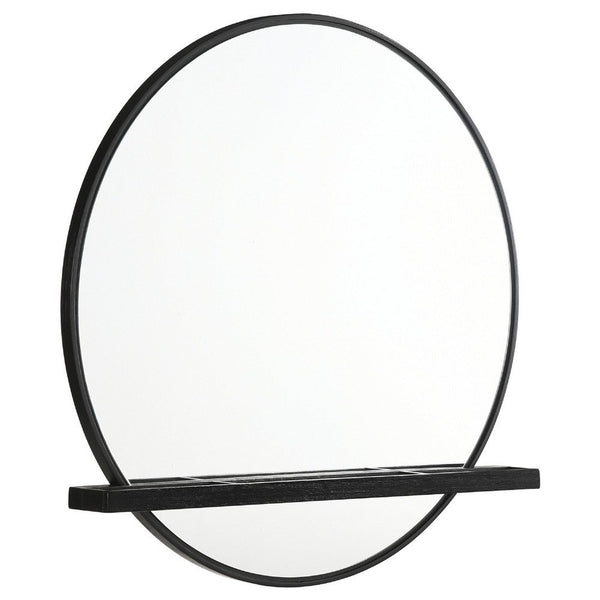 Fij Oval Dresser Mirror, Black Wood Frame, Felt-lined Tray, 38 Inch - BM337940